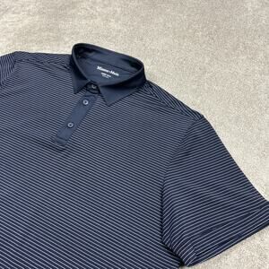 Mizzen Main Polo Shirt Mens Large Classic Navy Striped Performance Stretch Golf